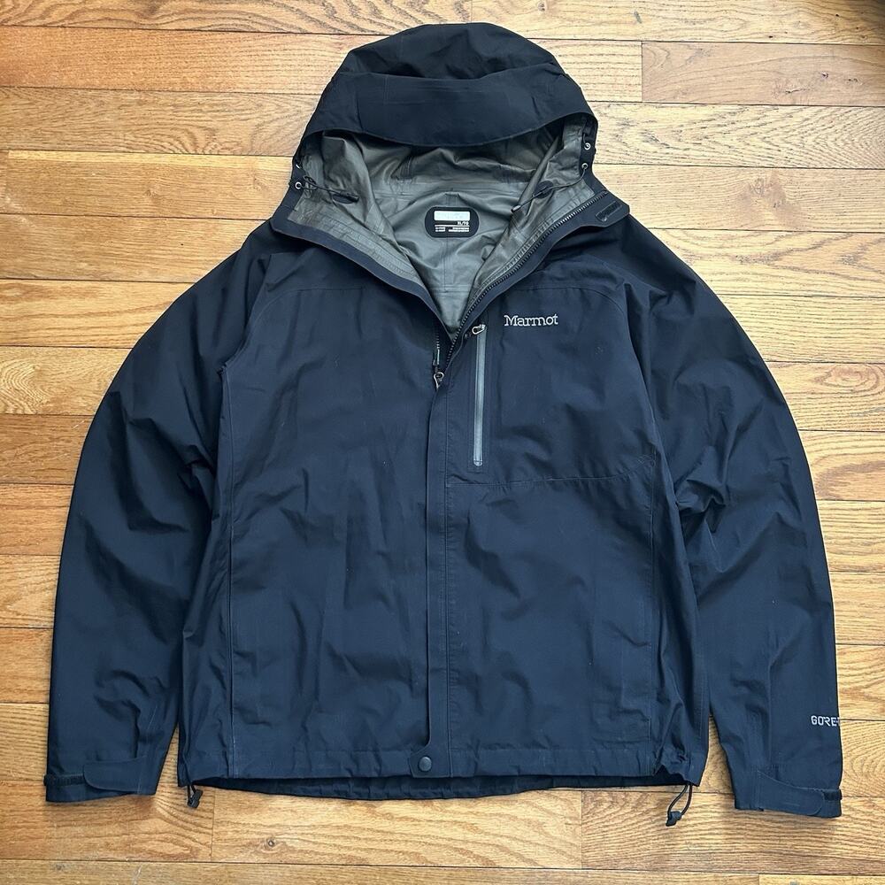 Marmot Minimalist Goretex Rain Hooded Black Full Zip Jacket XL